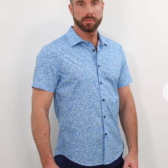 Lords Of Harlech Scott Falling Blossom Blue Button Down Shirt - Picture 8 of 8
